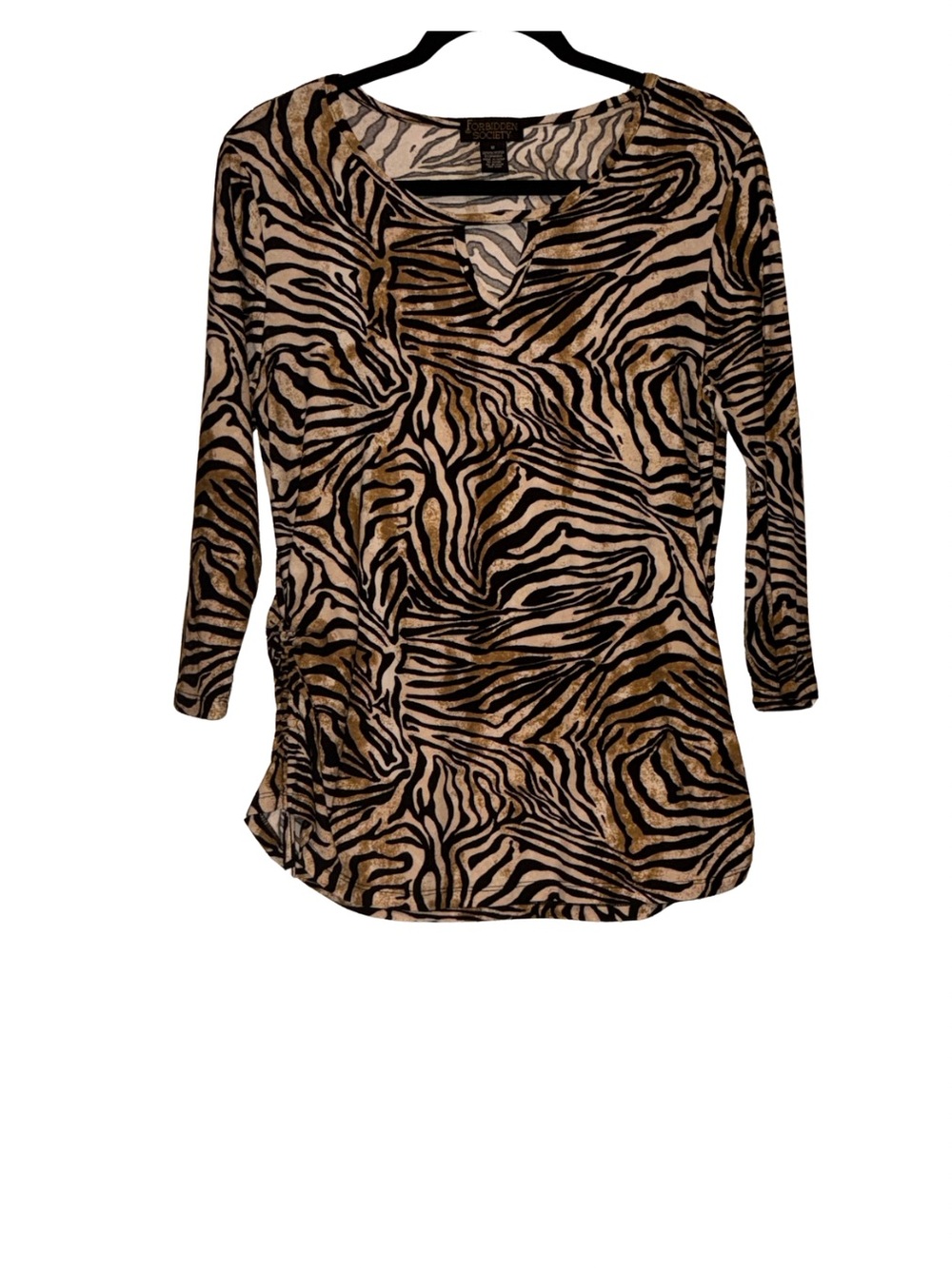 Animal-Print 3/4 Sleeve V-Neck Tunic Top - Brown/Black LIKE NEW